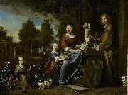 Jan Weenix Agneta Block and her family at their summer home Vijverhof with her cultivated pineapple oil on canvas